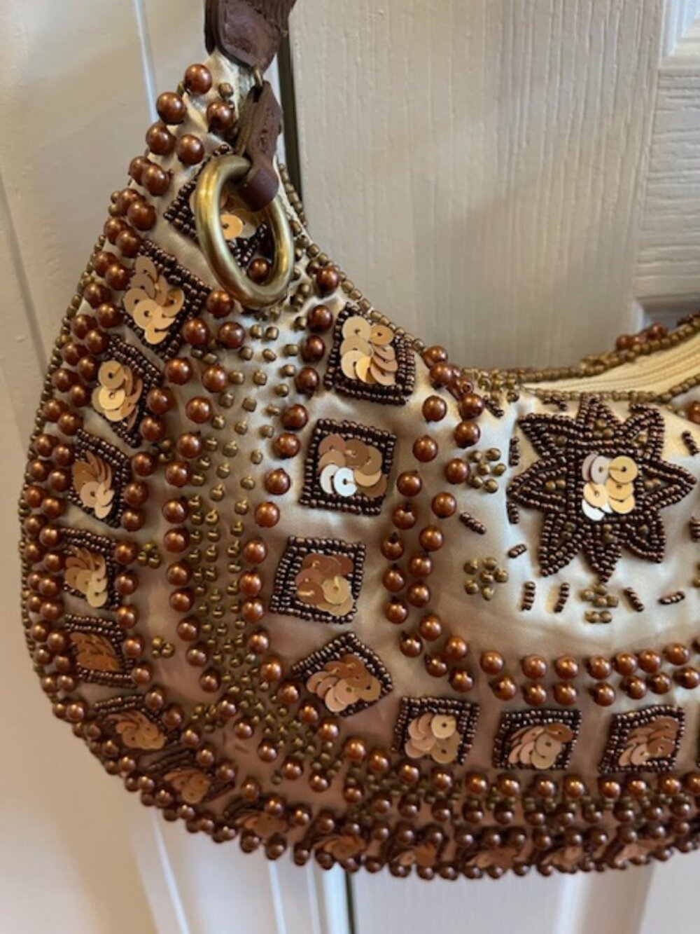 Vintage The Limited Shoulder Strap Beaded Purse Espresso Gold Colors Boho - Picture 7 of 15